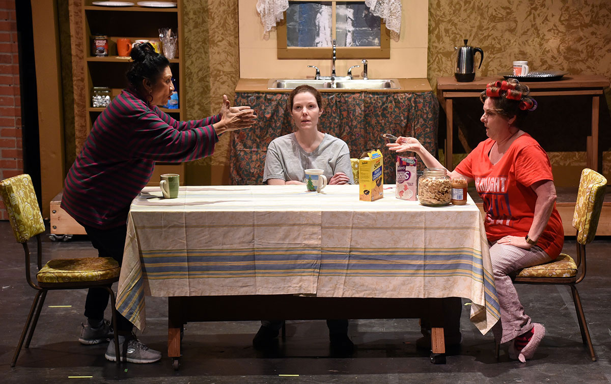 Jean (Madhyi Joshi). left, Margaret (Reese Ravencraft) and Dottie (Karen Chapman) in a scene from"Good People," in performance at Beaumont Community Players through Nov. 9.