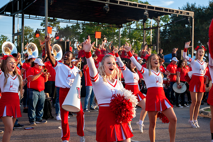 LU's spirit squad cheer during the Homecoming Pep Rally and Bonfire, Sept. 27. UP photo by Delicia Rocha