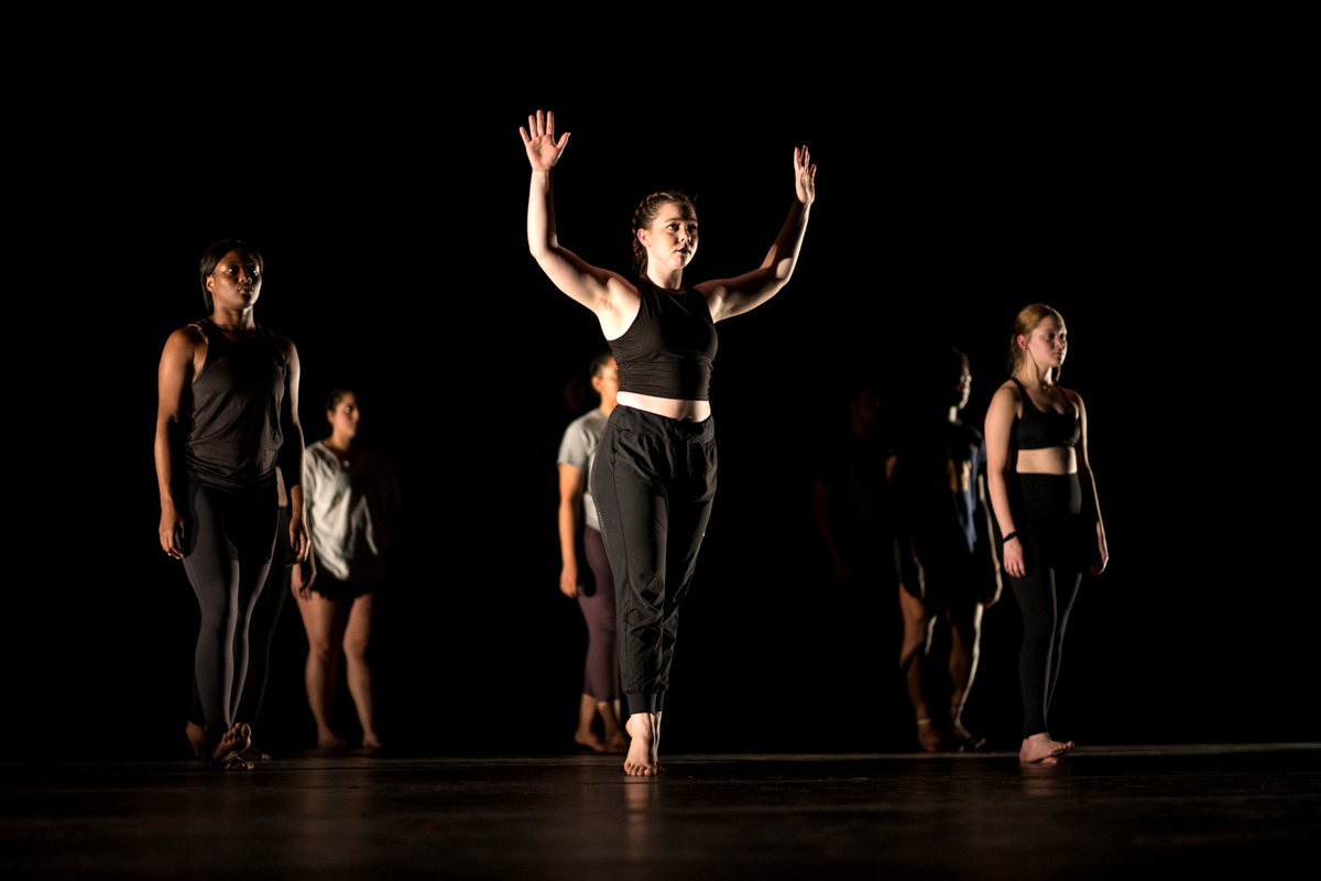 Lamar dance members rehearse for the Fall and Recovery in the University Theatre, Nov. 18.  UP photo by Noah Dawlearn.