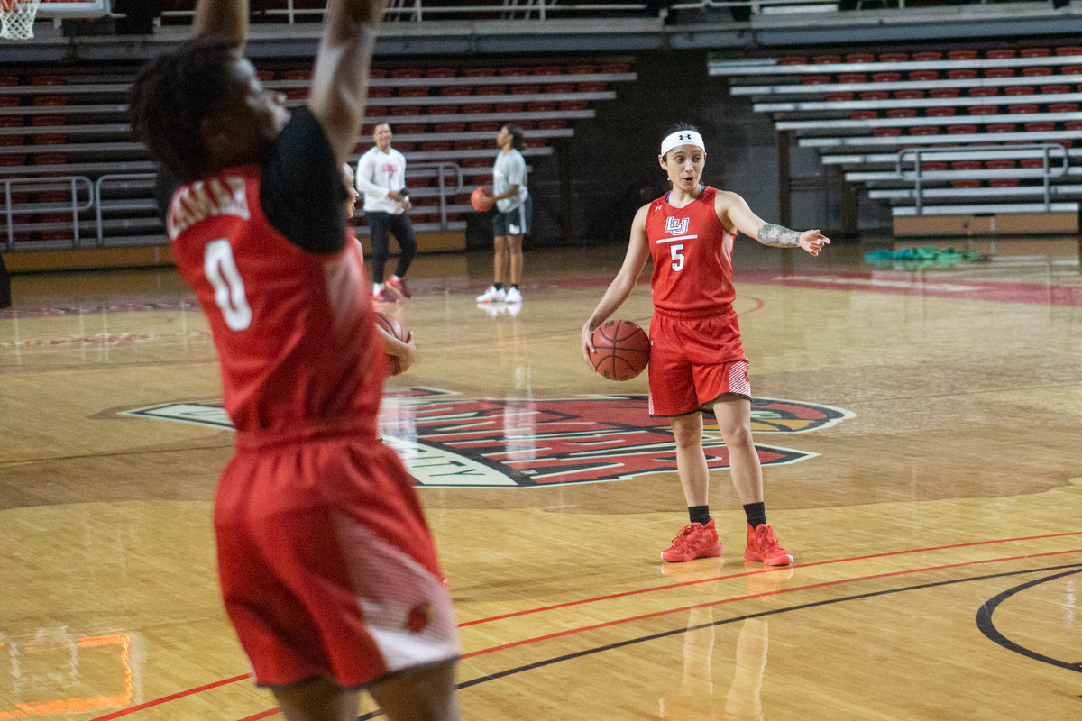 LU junior guard Amber Vidal calls a play during the Lady Cardinals basketball practice, Oct. 17, in the Montagne Center. UP photo by Cade Smith