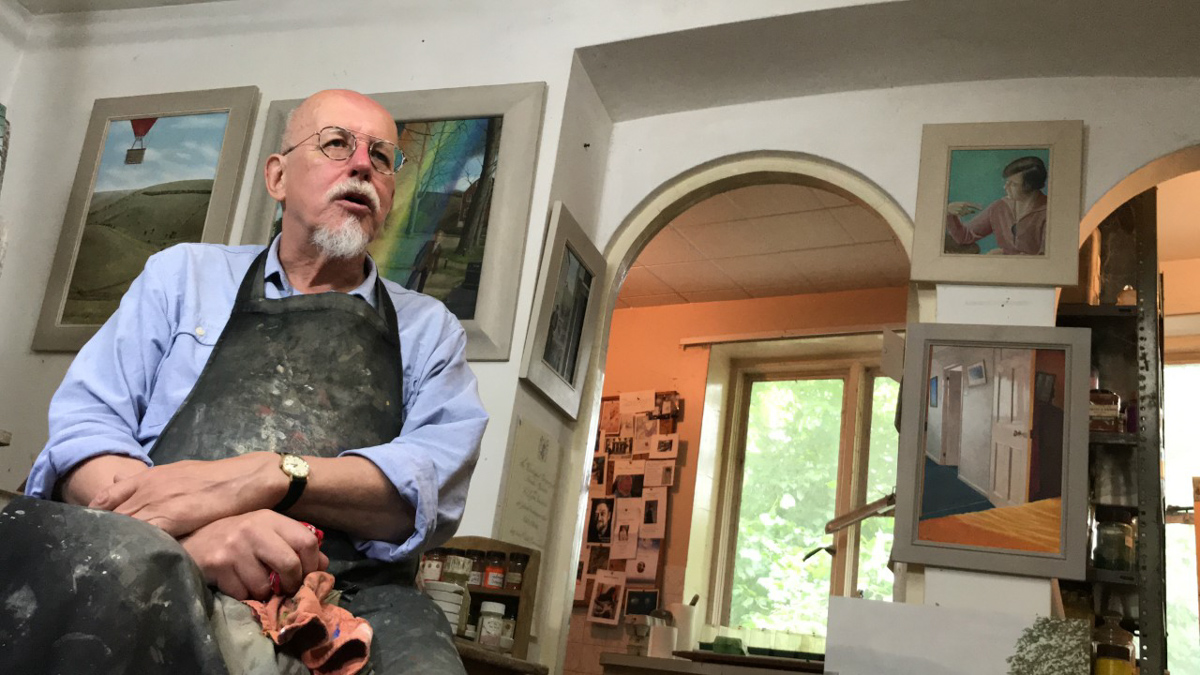 Peter messer, painter in his Lewes, England studio