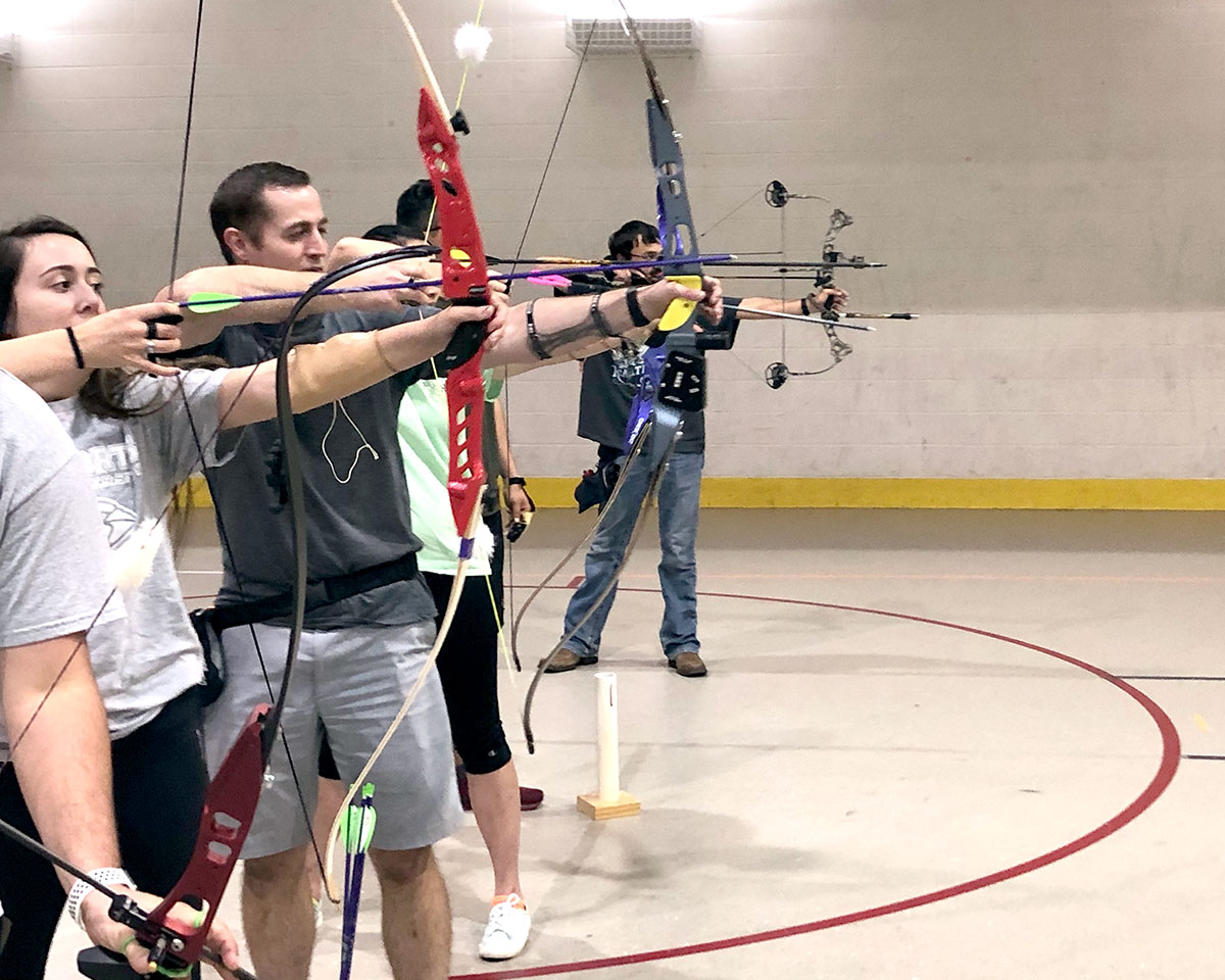 Members of the LU Collegiate Archers practice in Sheila Umphrey Recreational Sports Center, Nov. 25