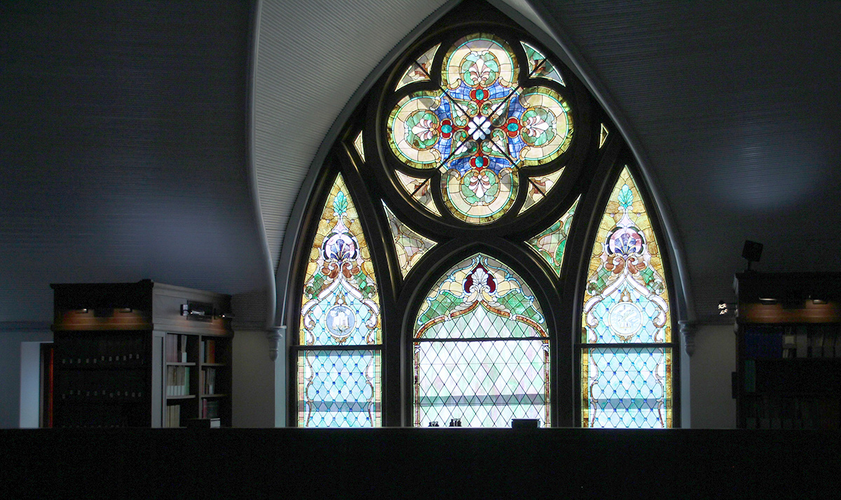 The stained glass windows in The Tyrrell Historical Library in downtown Beaumont were made by a now defunct Galveston glass  company. UP photo by  Saydie Stanley