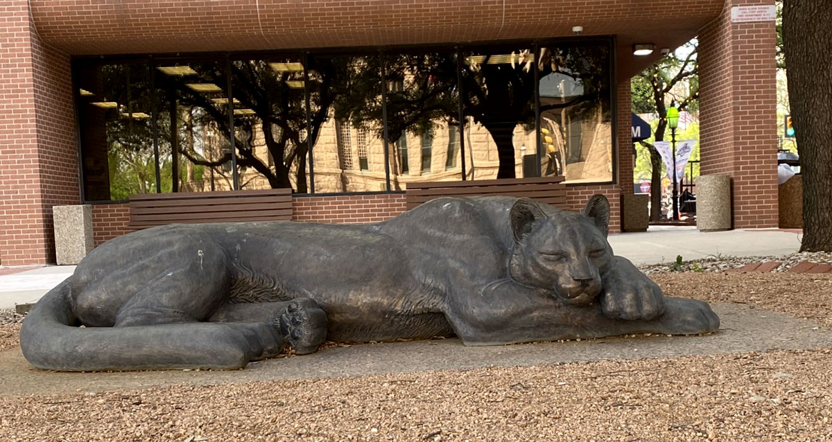 A photo of the "Sleeping Panther" statue on Main Street. UP photo by Maddie Sims.