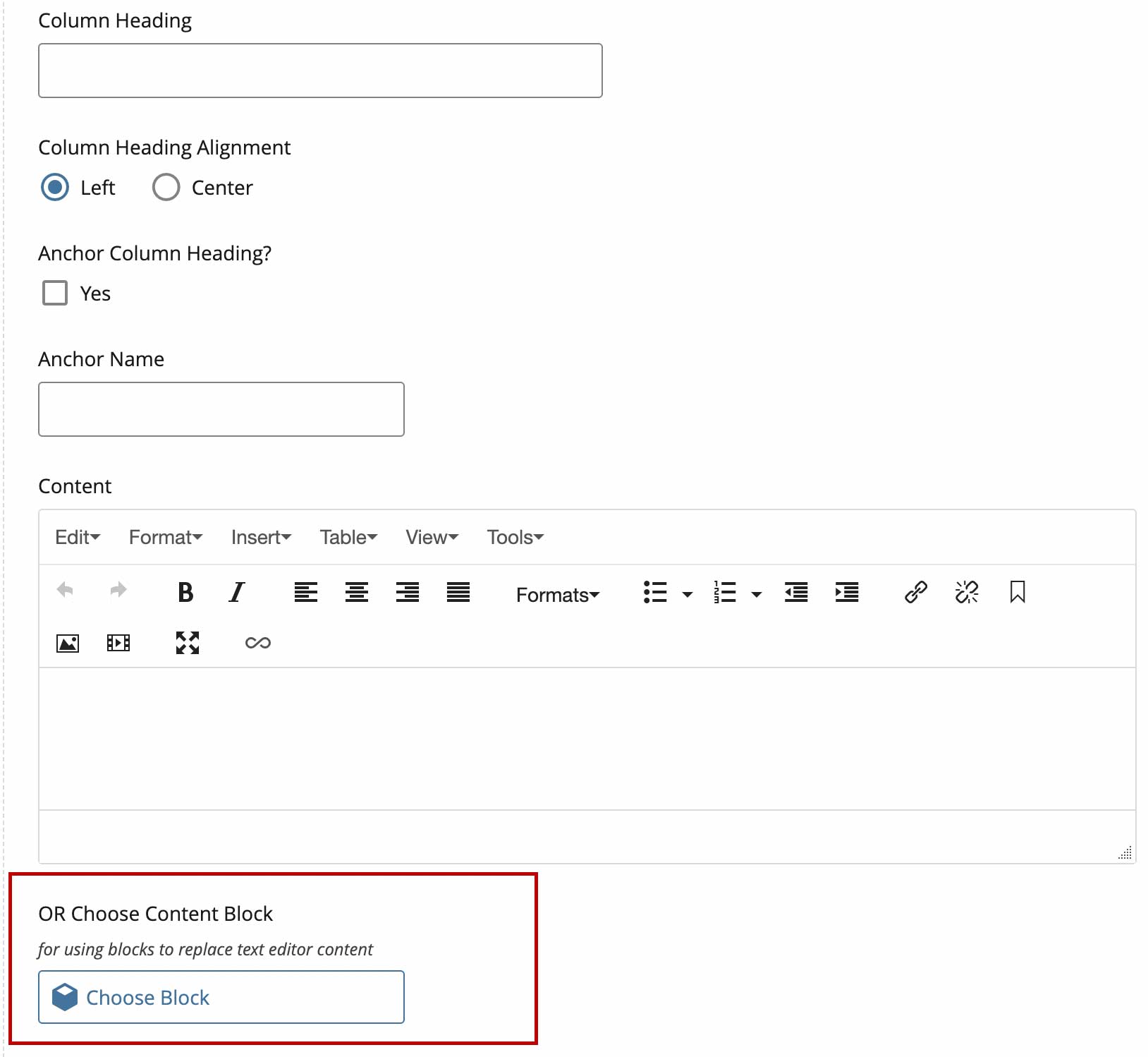 Choose your Content Block