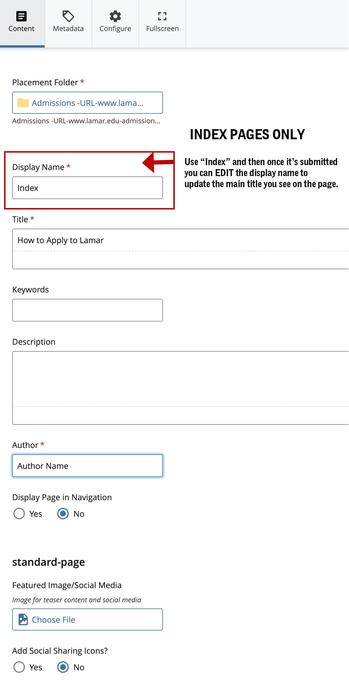 Create an Index Page