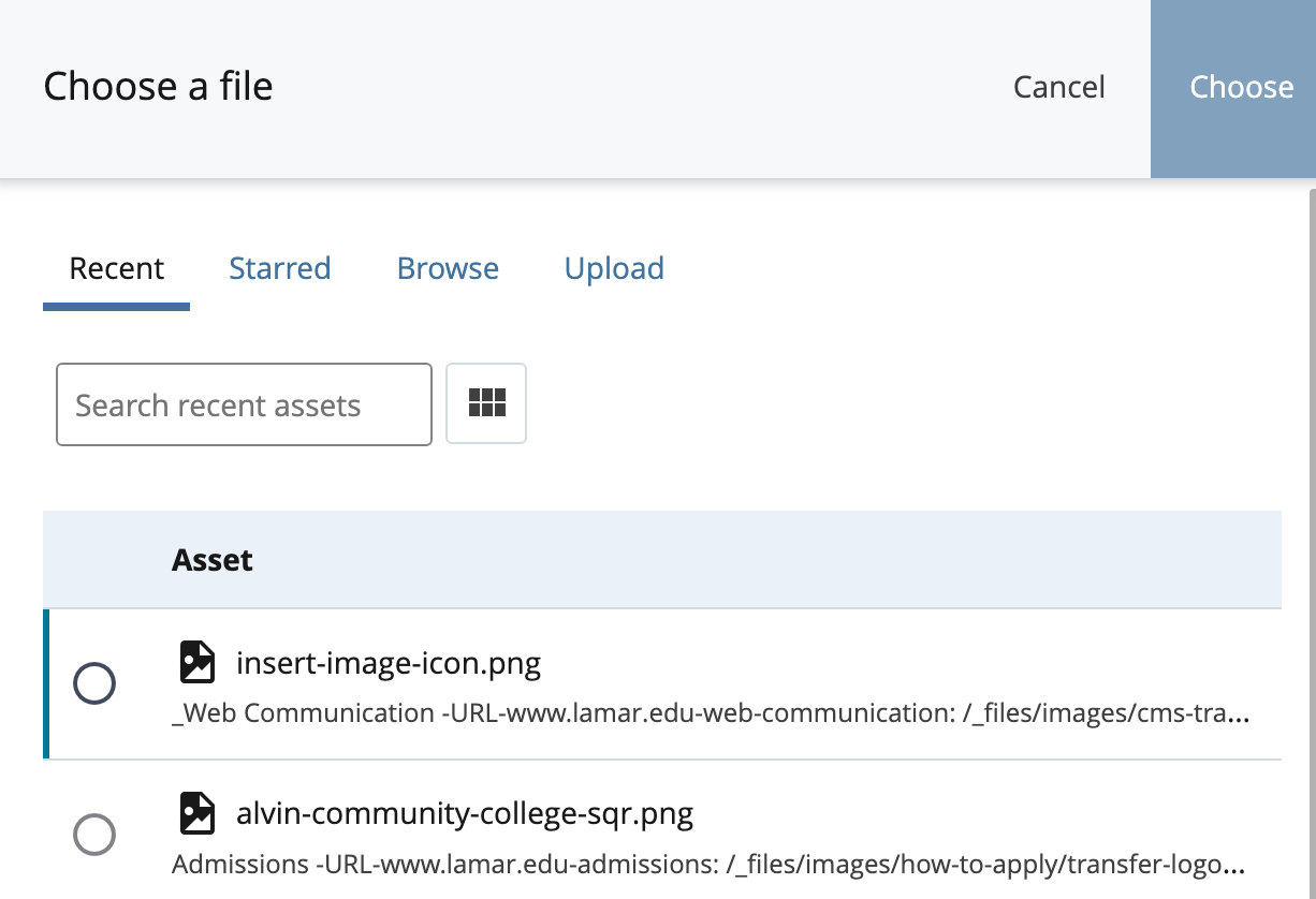 Choose Your Image Screen