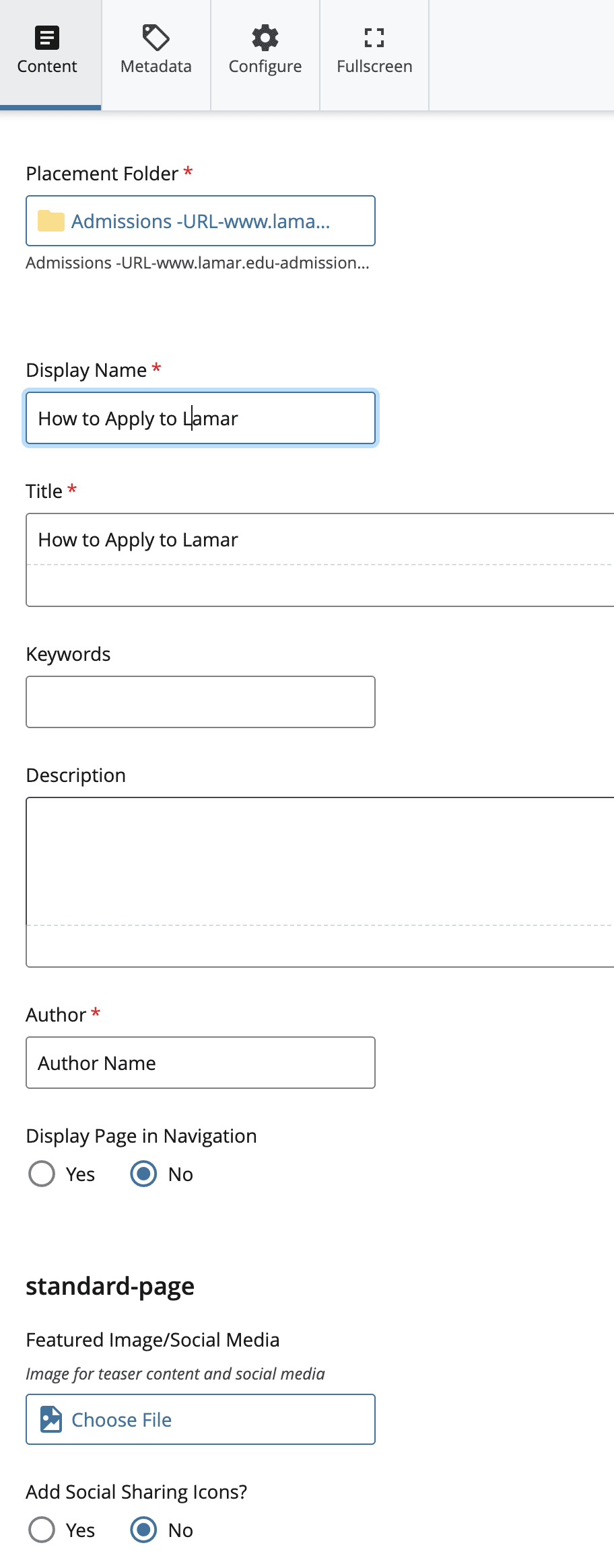 Create a Standard Page