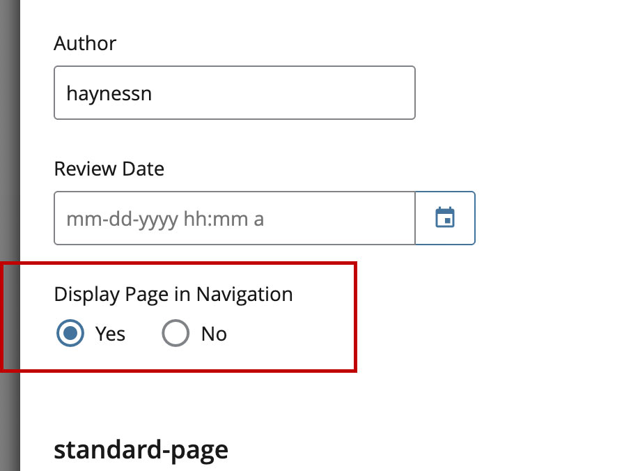 Display Page in Navigation