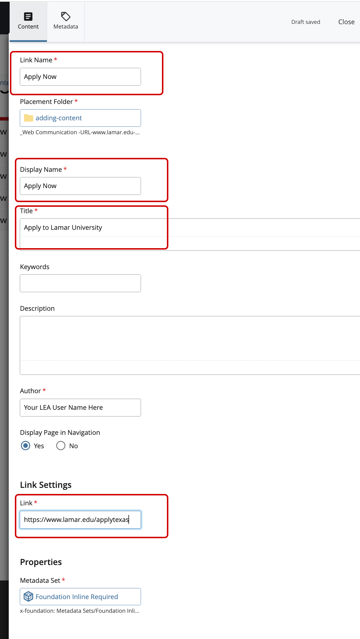 External Link Settings