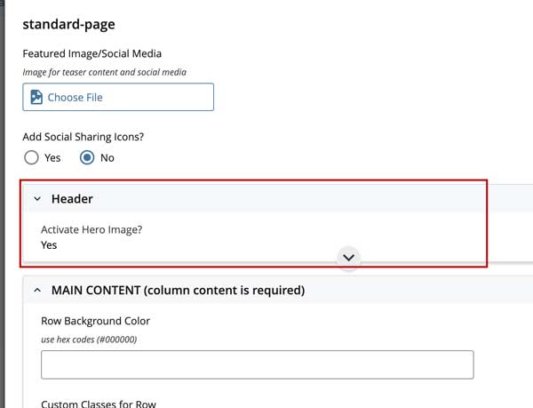 Edit Screen Header Section