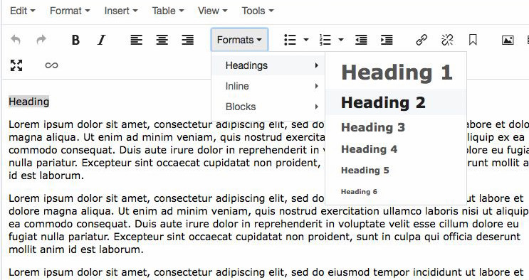 format text headings