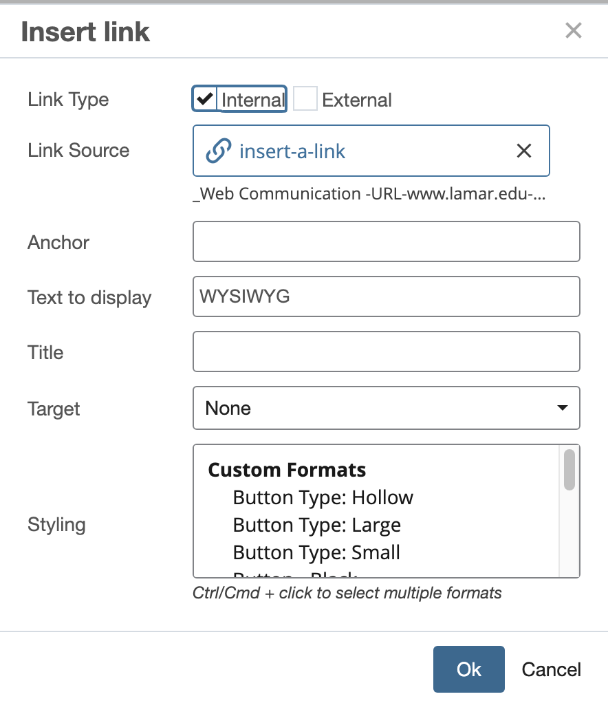 Insert a Link Window