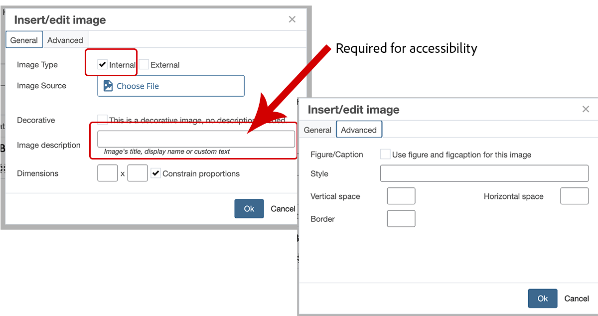 Insert Image Window with Advanced Settings