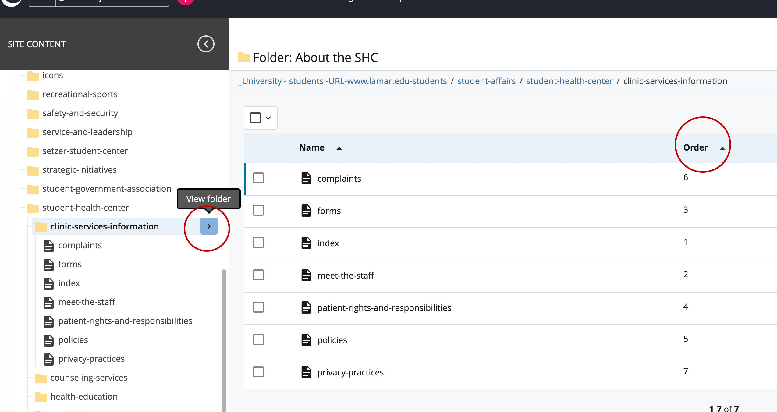 Change order of left navigation menu items