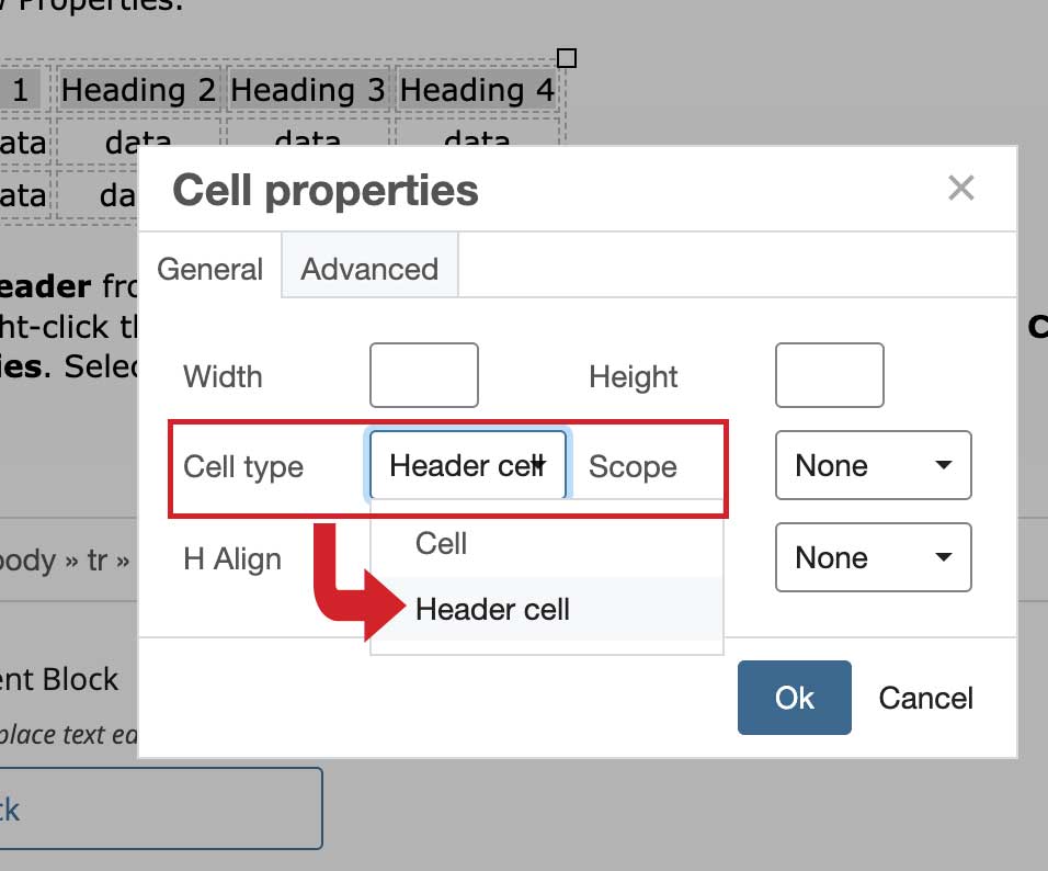 Header Cell Option