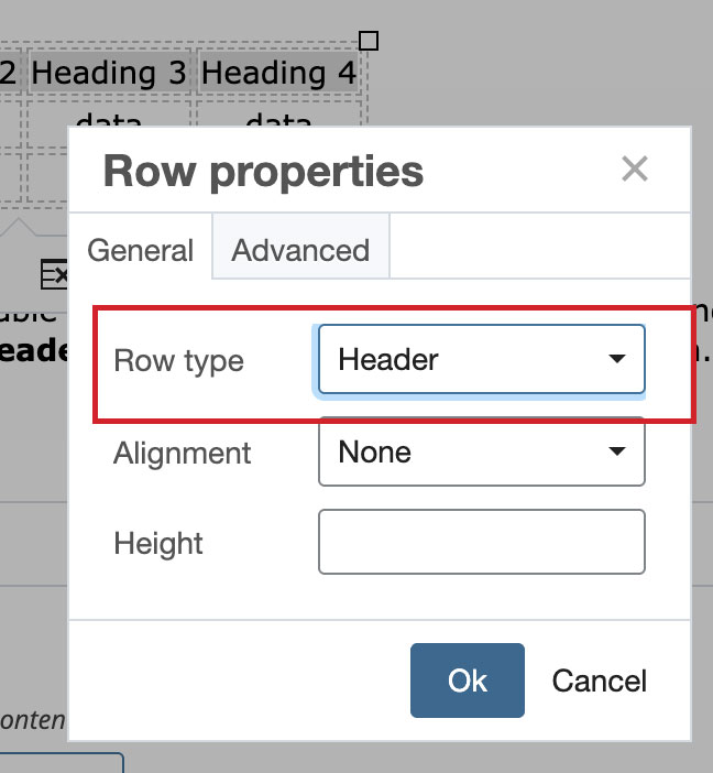 Row Type Header Choice
