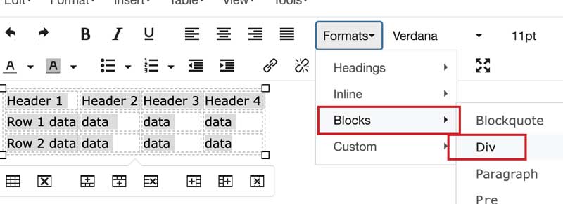 Make table into a div block